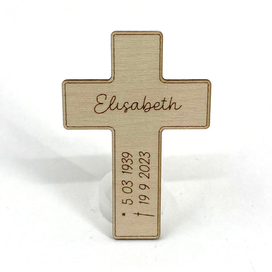 Tischdeko für Trauerfeier mit Gravur - Personalisiertes Kreuz mit Namen und Datum, Beerdigung